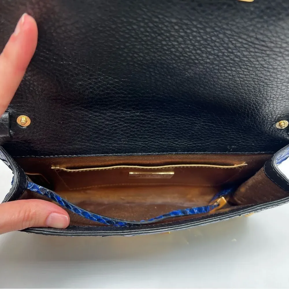 Michael Kors Python Studded Gia Clutch Bah Blue and Gold